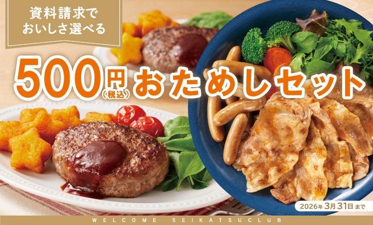 お試しキャンペーン実施中　資料請求で人気食材3点お試しセットが500円